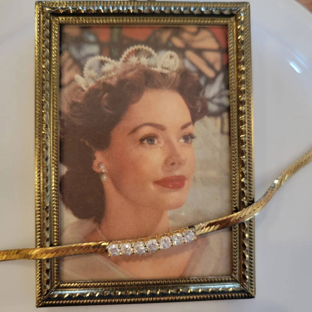 Pretty Gold-Tone Herringbone Bracelet ~ Rhinestone ~ Elegant